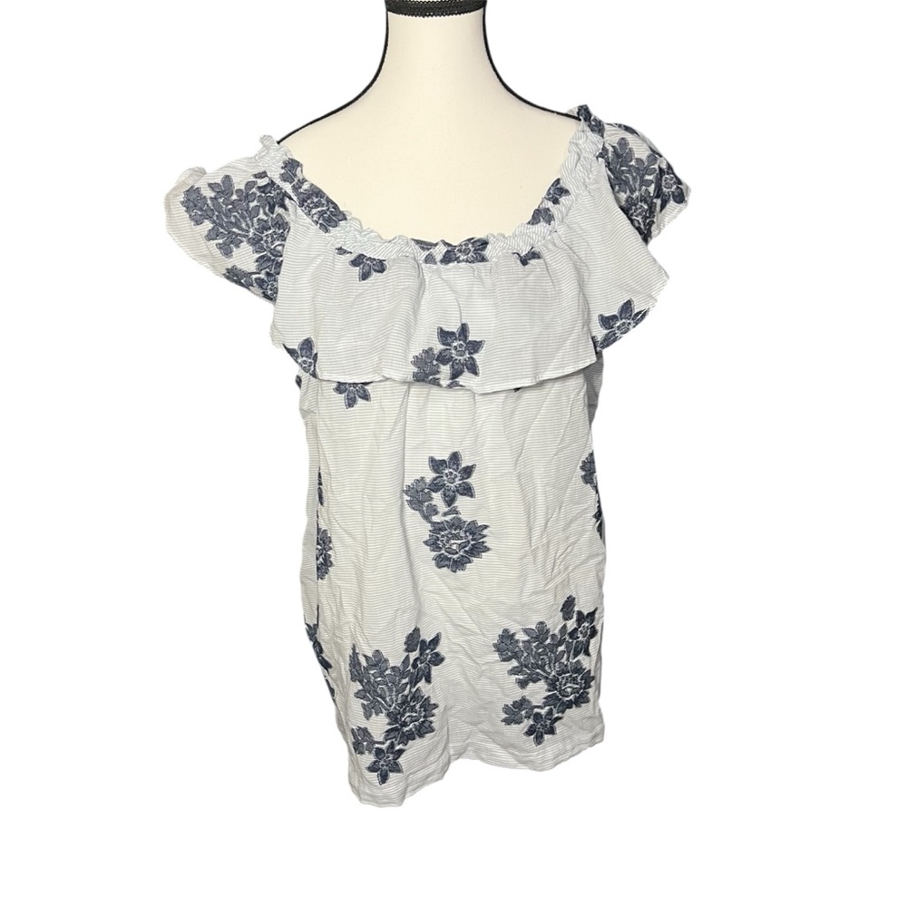 J. Jill Women’s Blue and Gray Ruffled Cap Sleeve Blouse